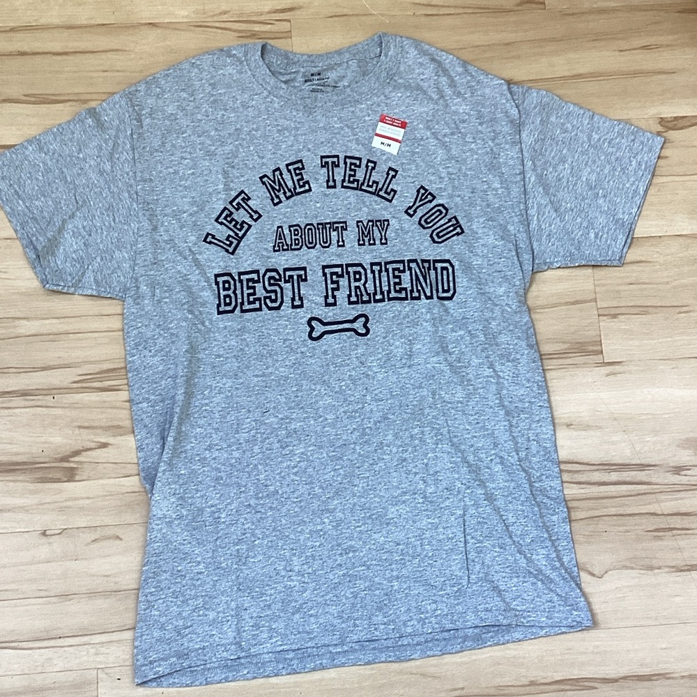 Unisex Grey Heather Gray Black Dog Bone Dog Best‎ Friend T-Shirt Medium Tee NWT